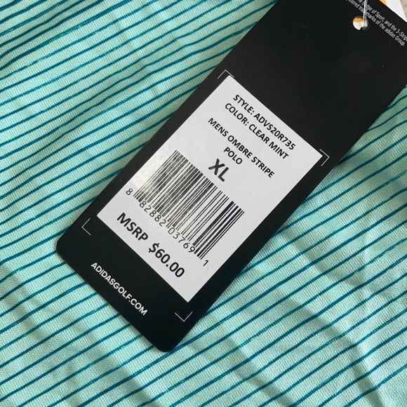 Adidas Mens XL Mint Green Striped Polo Golf Shirt - Picture 4 of 6